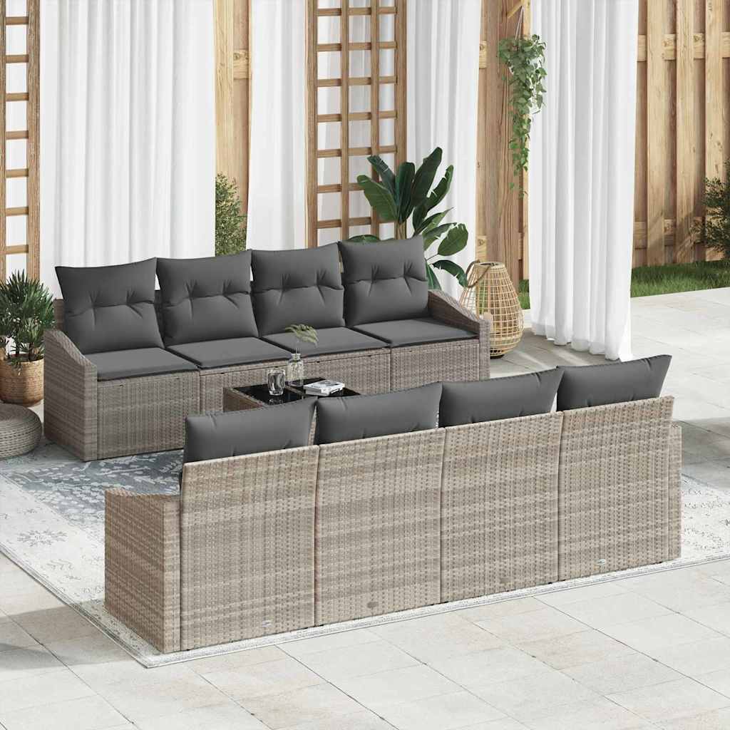 Sofa Sæt 9 stk. Lysegrå polyrattan