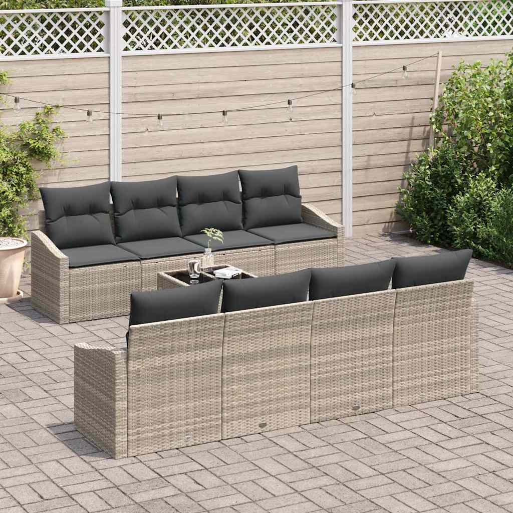 Sofa Sæt 9 stk. Lysegrå polyrattan