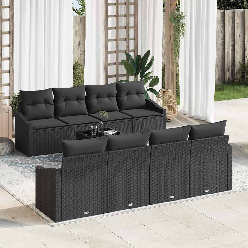 Sofa Sæt 9 stk. Sort polyrattan