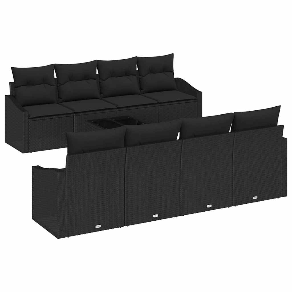Sofa Sæt 9 stk. Sort polyrattan