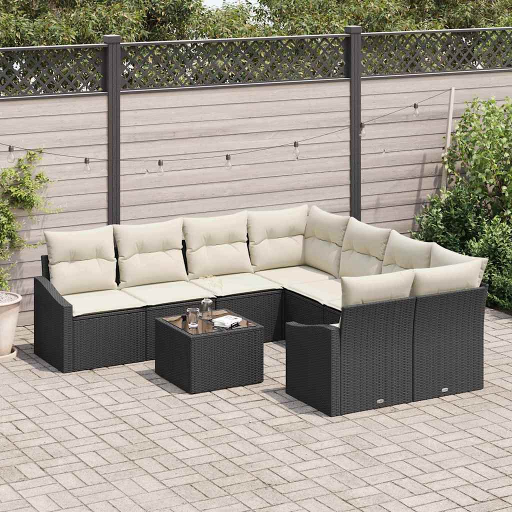 Sofa Sæt 9 stk. Sort og Cream polyrattan
