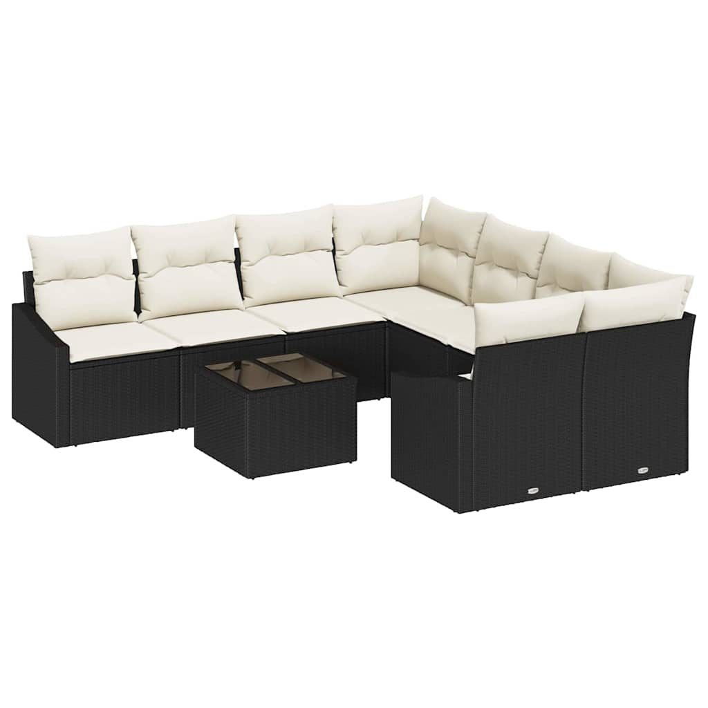 Sofa Sæt 9 stk. Sort og Cream polyrattan