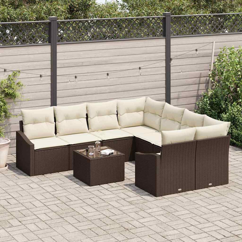 Sofa Sæt 9 stk. Brun og Creme polyrattan
