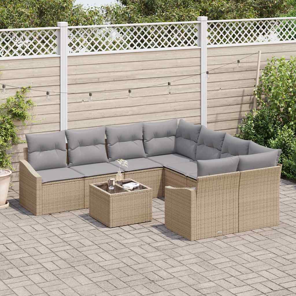 Sofa Sæt 9 stk. Beige og lys grå polyrattan