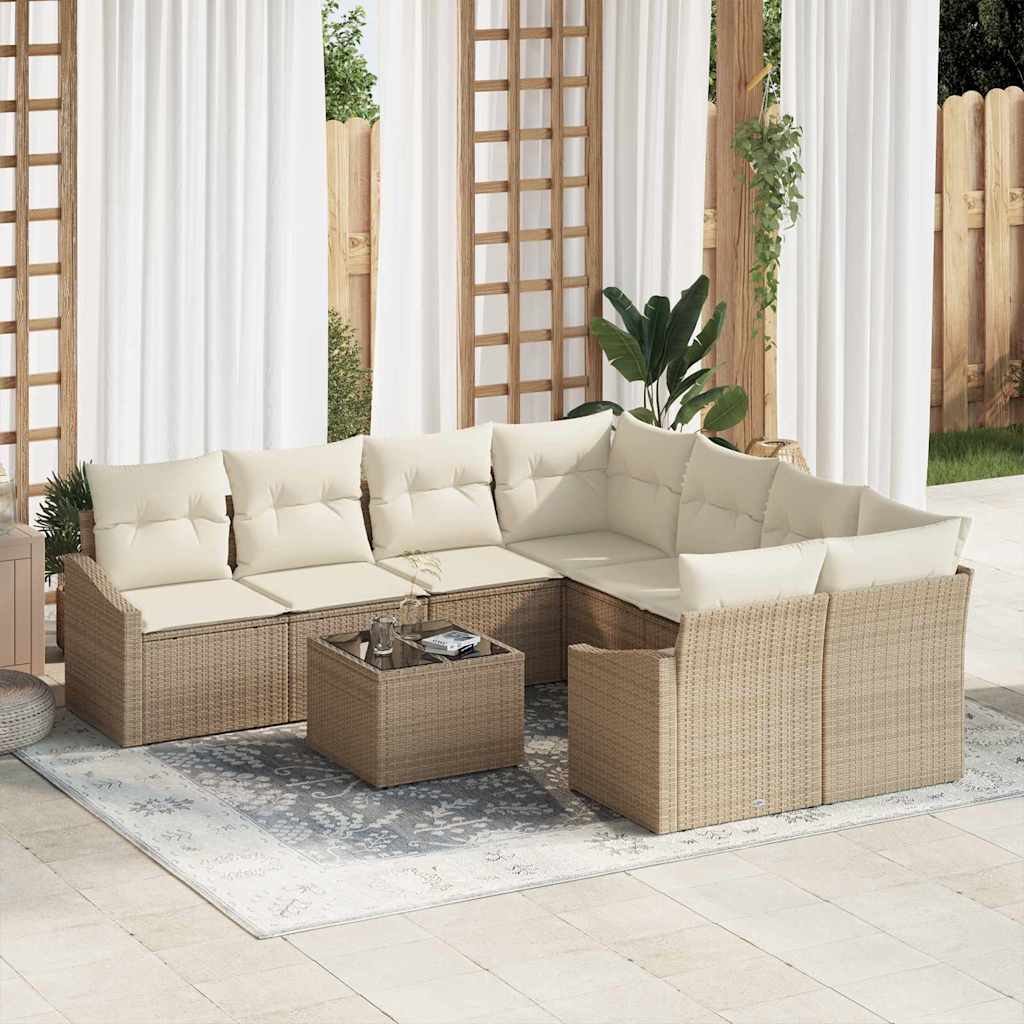 Sofa Sæt 9 stk. Beige og creme polyrattan