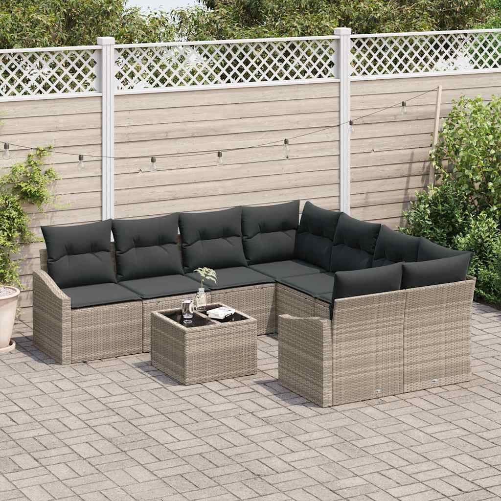 Sofa Sæt 9 stk. Lysegrå polyrattan