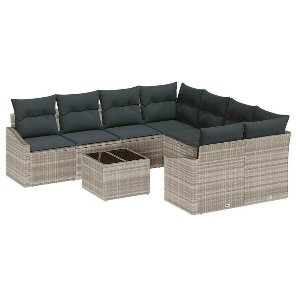 Sofa Sæt 9 stk. Lysegrå polyrattan