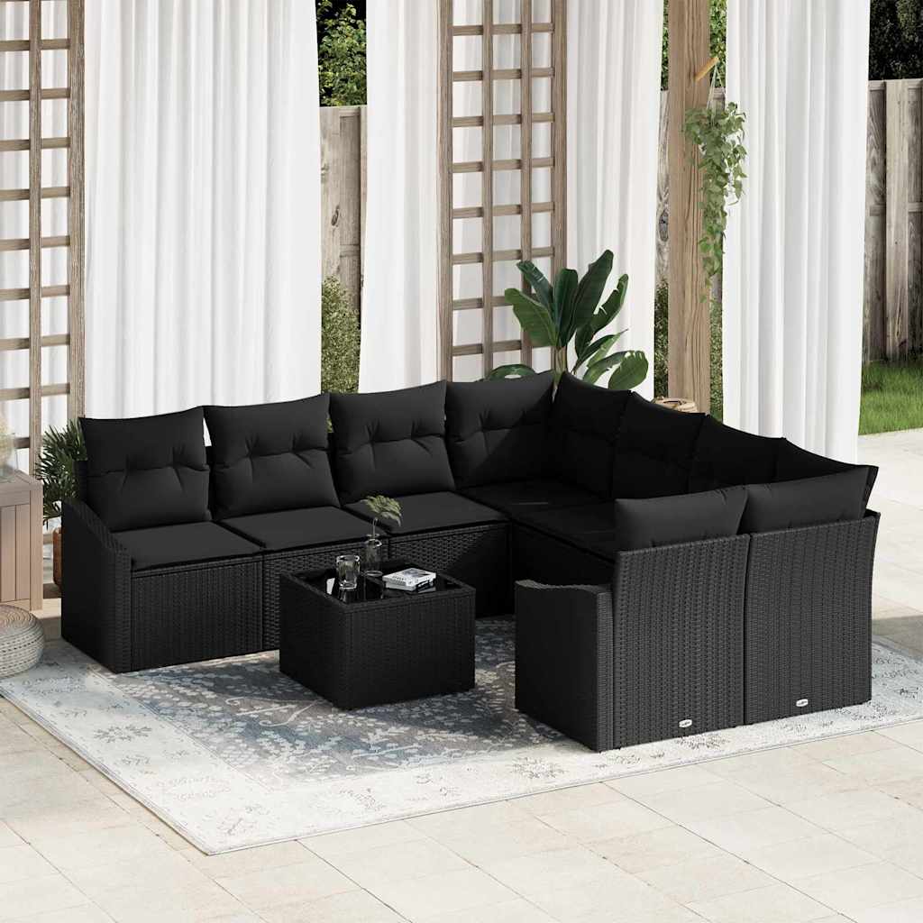 Sofa Sæt 9 stk. Sort polyrattan