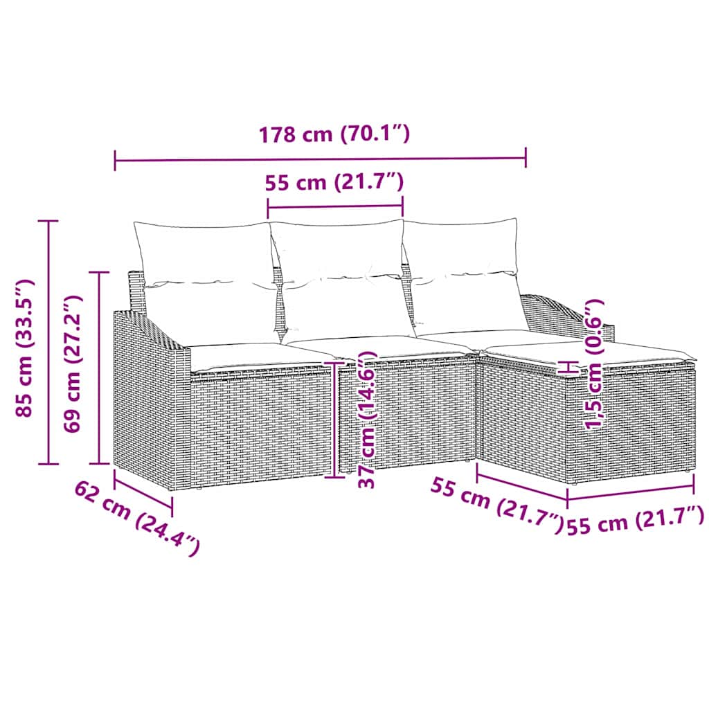 Sofa Sæt 4 stk. Beige polyrattan