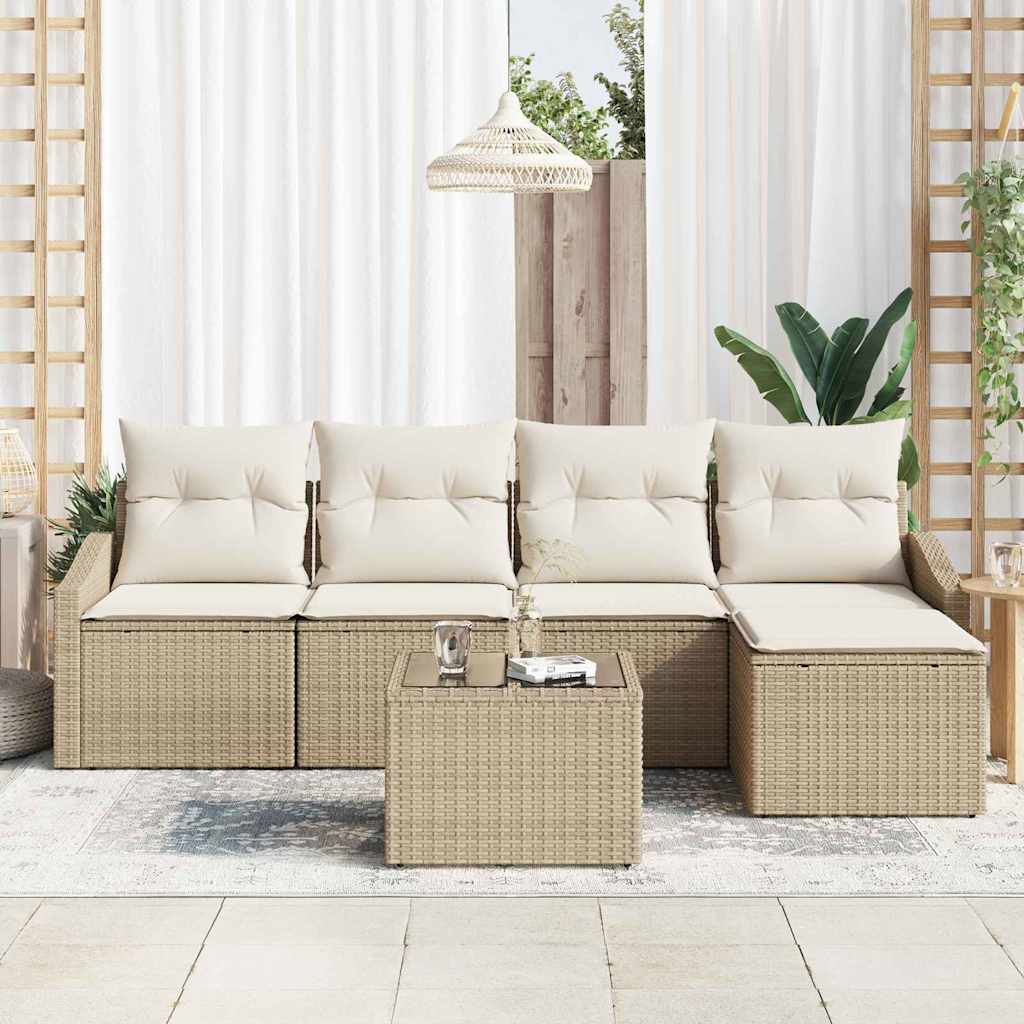 Sofa Sæt 6 stk. Beige polyrattan