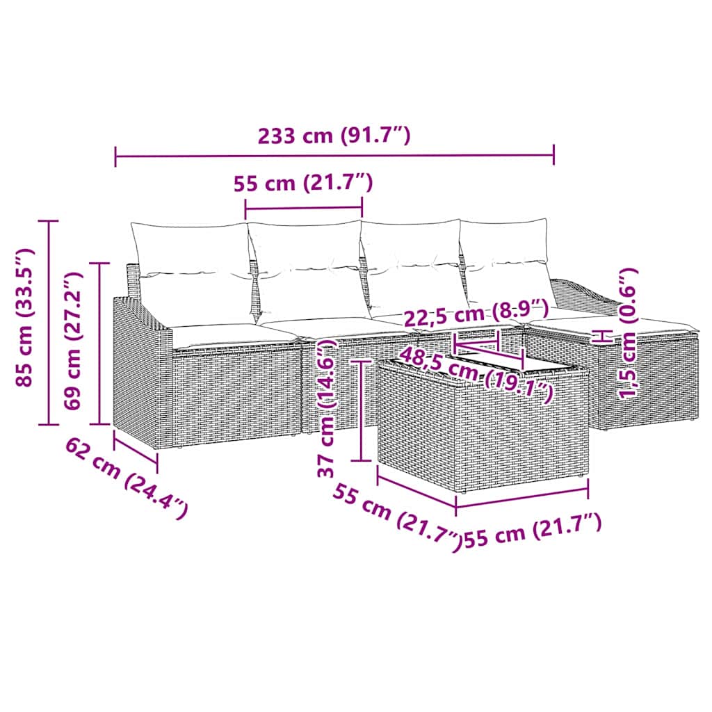 Sofa Sæt 6 stk. Beige polyrattan