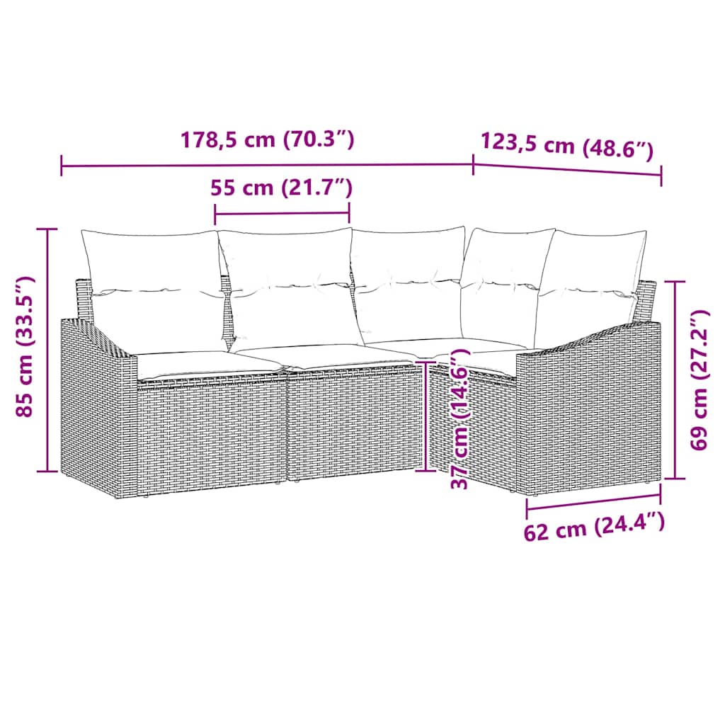 Sofa Sæt 4 stk. Beige polyrattan