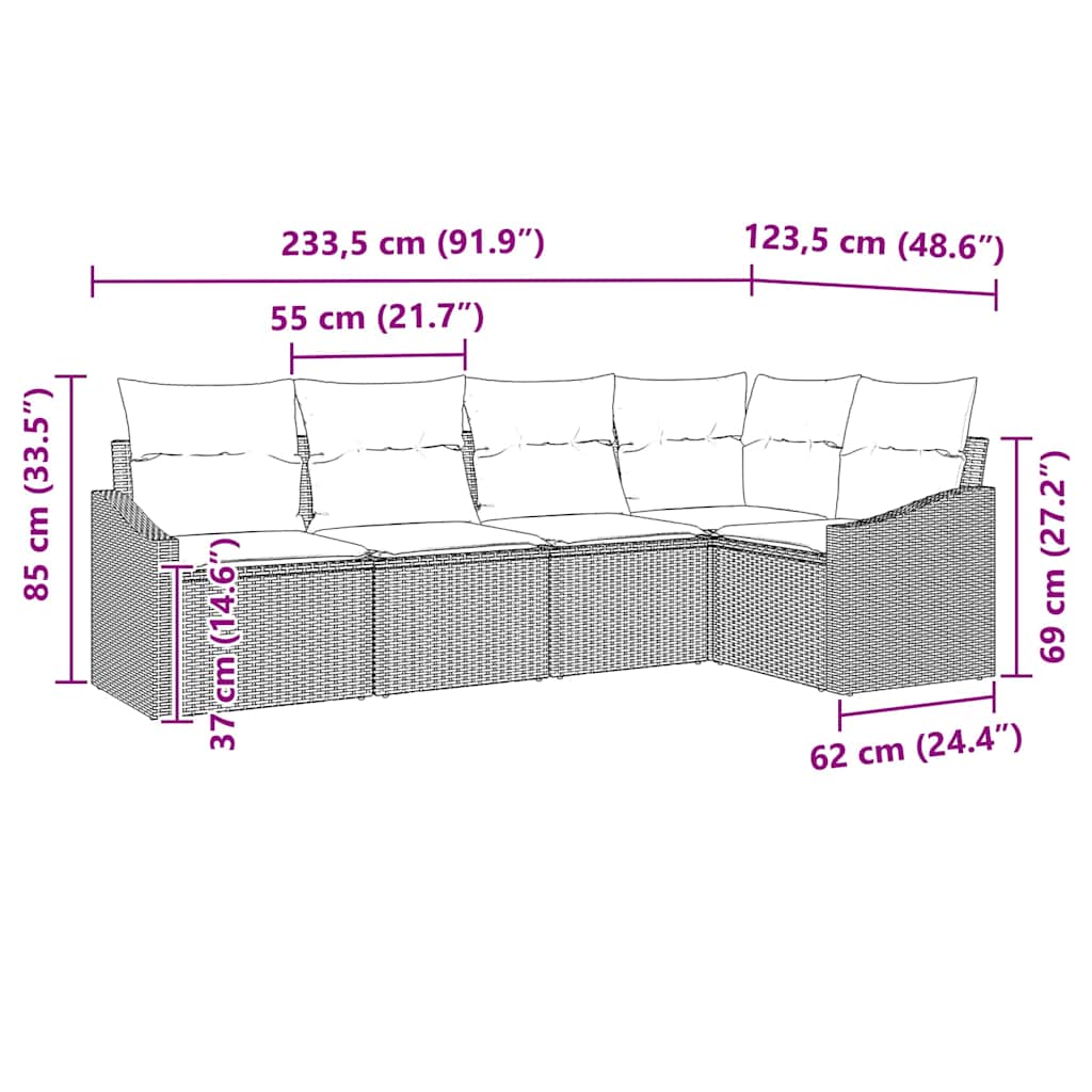 Sofa Sæt 5 stk. Beige polyrattan