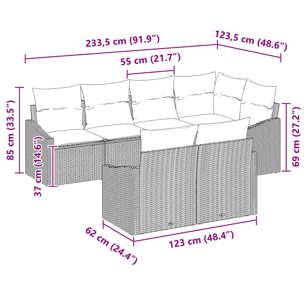 Sofa Sæt 7 stk. Beige polyrattan