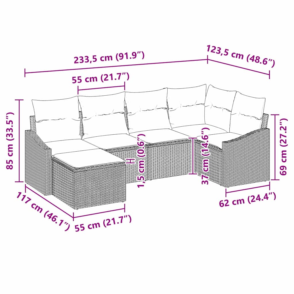 Sofa Sæt 6 stk. Beige polyrattan