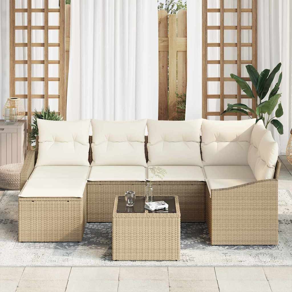 Sofa Sæt 7 stk. Beige polyrattan