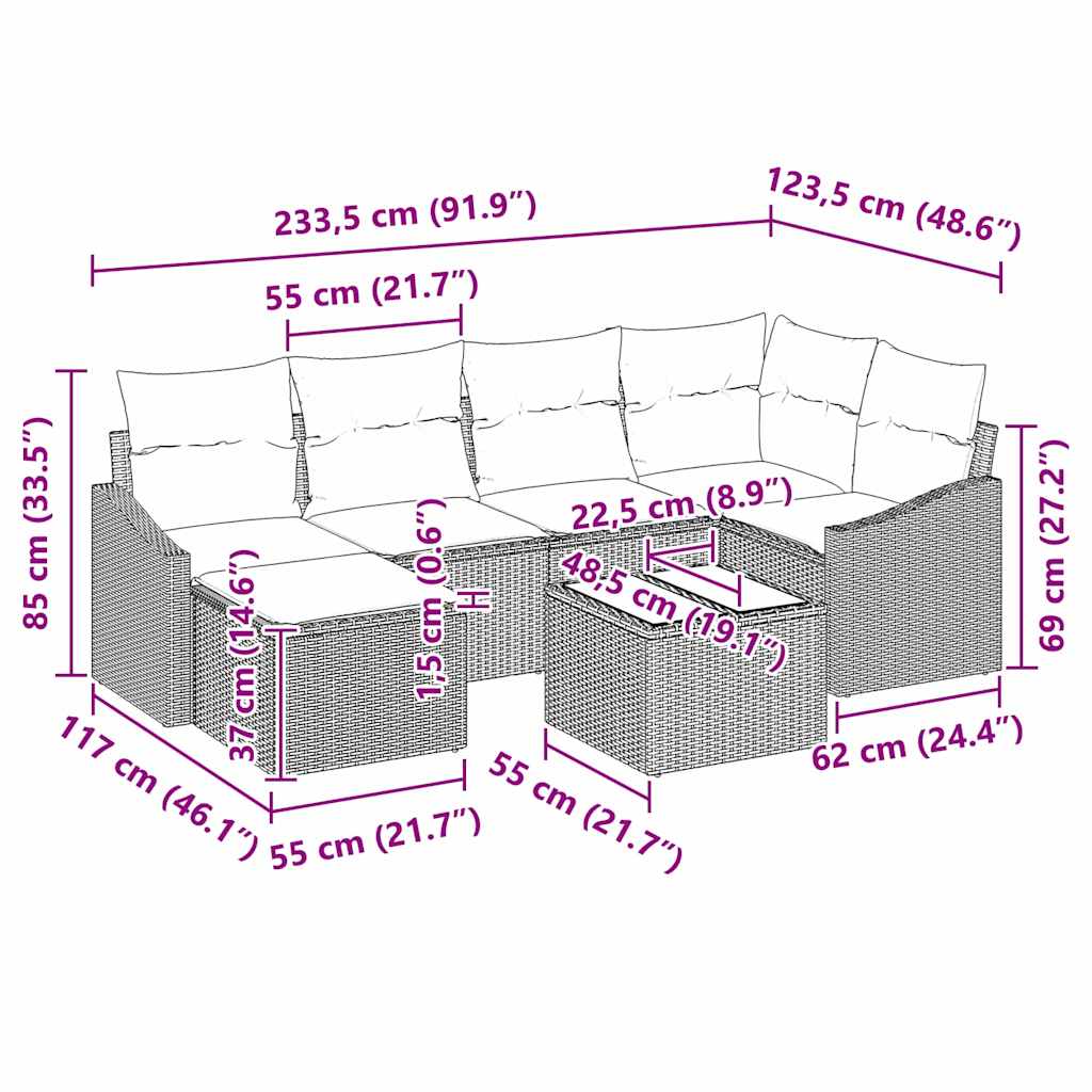 Sofa Sæt 7 stk. Beige polyrattan