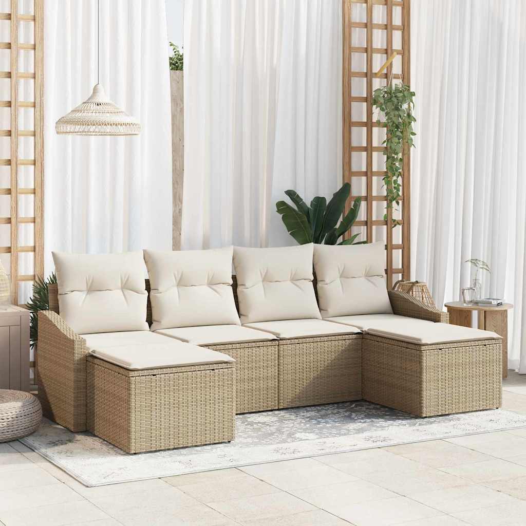 Sofa Sæt 6 stk. Beige polyrattan