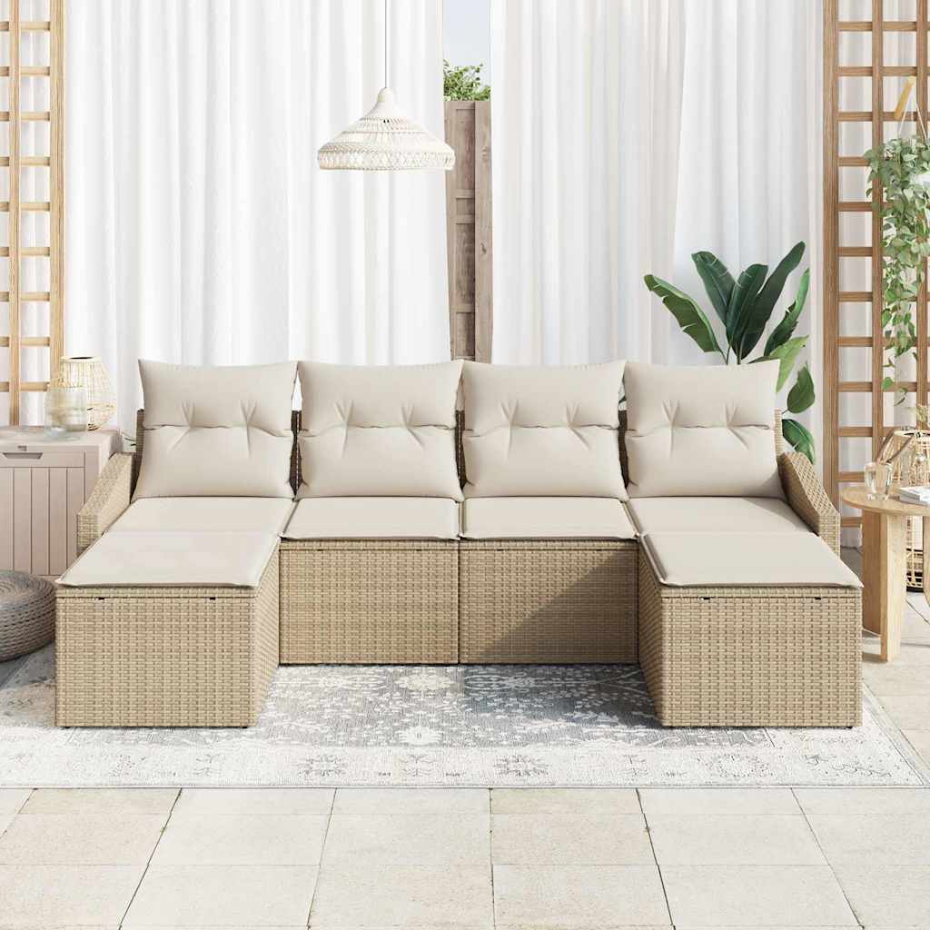 Sofa Sæt 6 stk. Beige polyrattan