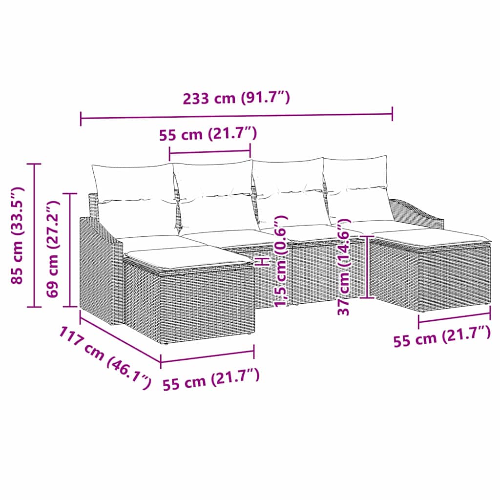Sofa Sæt 6 stk. Beige polyrattan
