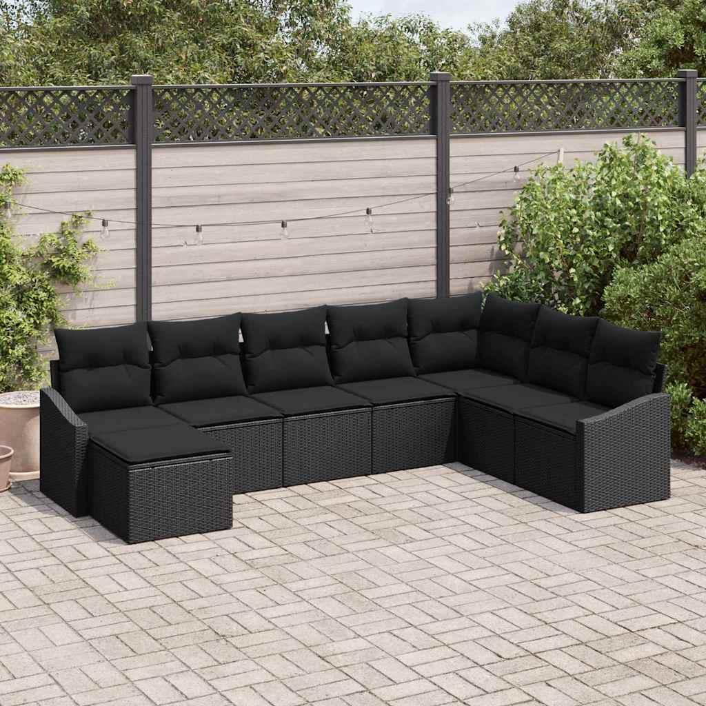 Sofa Sæt 8 stk. Sort polyrattan