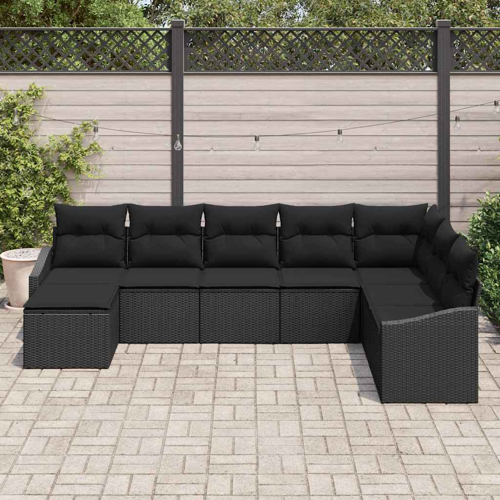Sofa Sæt 8 stk. Sort polyrattan