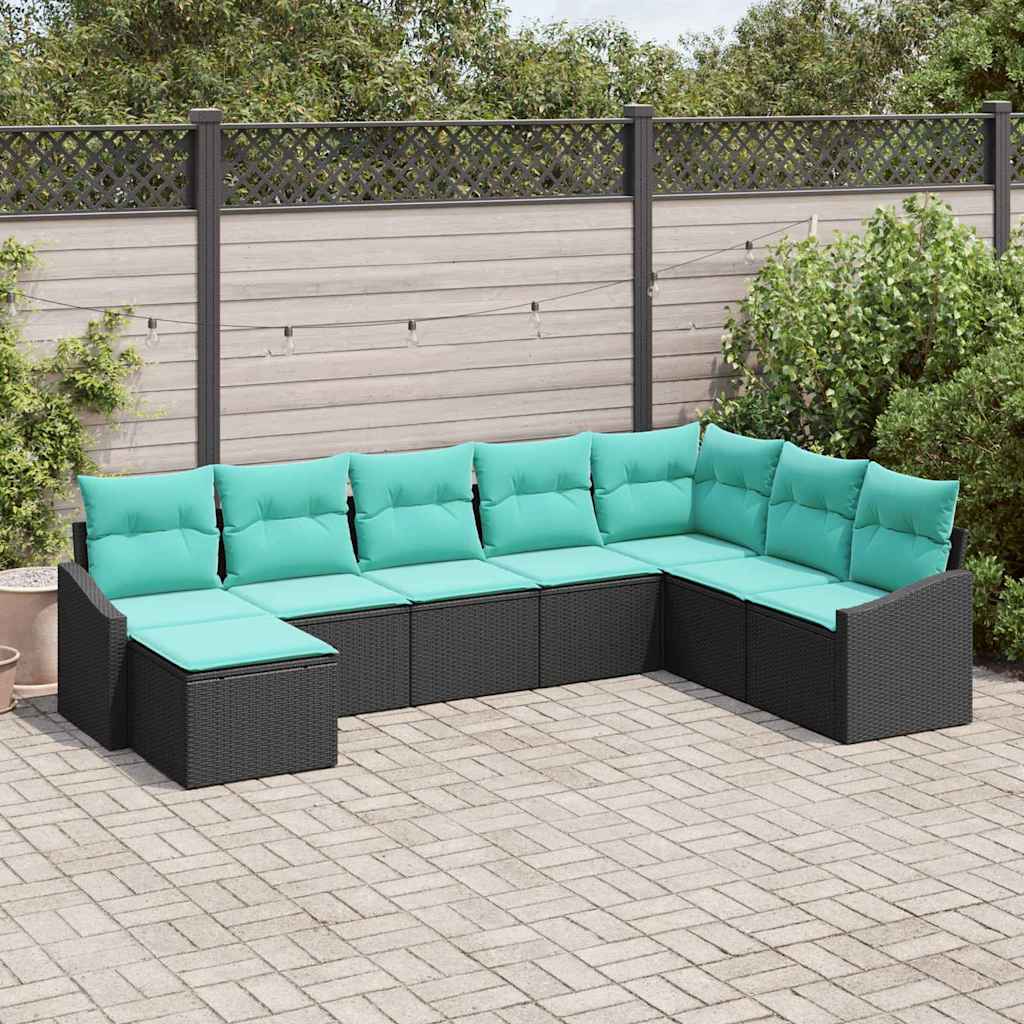 Sofa Sæt 8 stk. Sort polyrattan