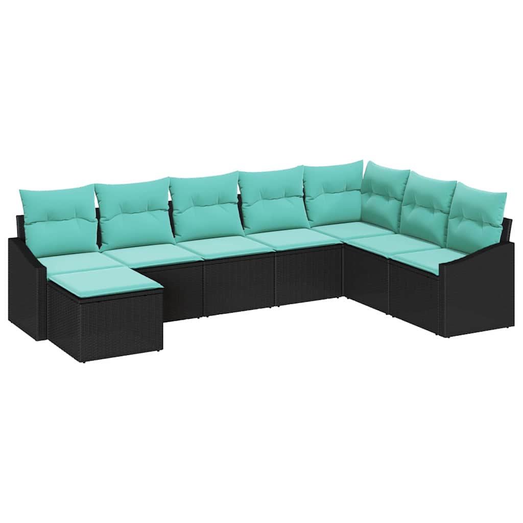 Sofa Sæt 8 stk. Sort polyrattan