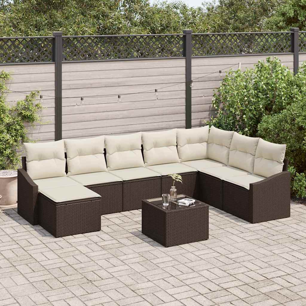 Sofa Sæt 9 stk. Brun polyrattan