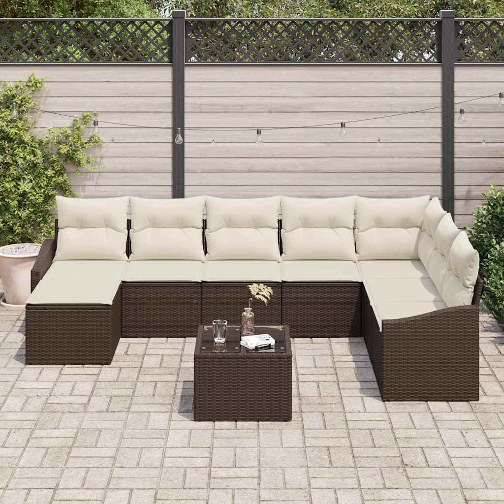 Sofa Sæt 9 stk. Brun polyrattan