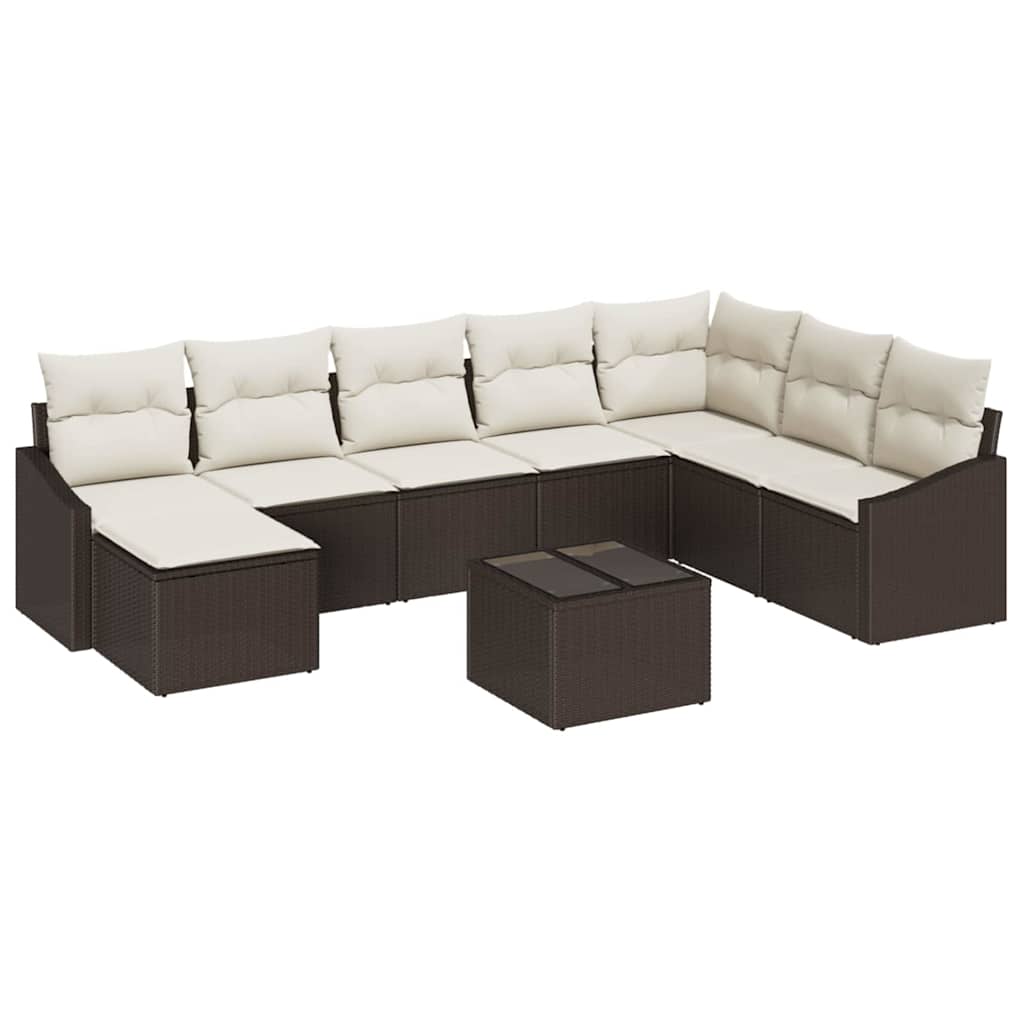 Sofa Sæt 9 stk. Brun polyrattan