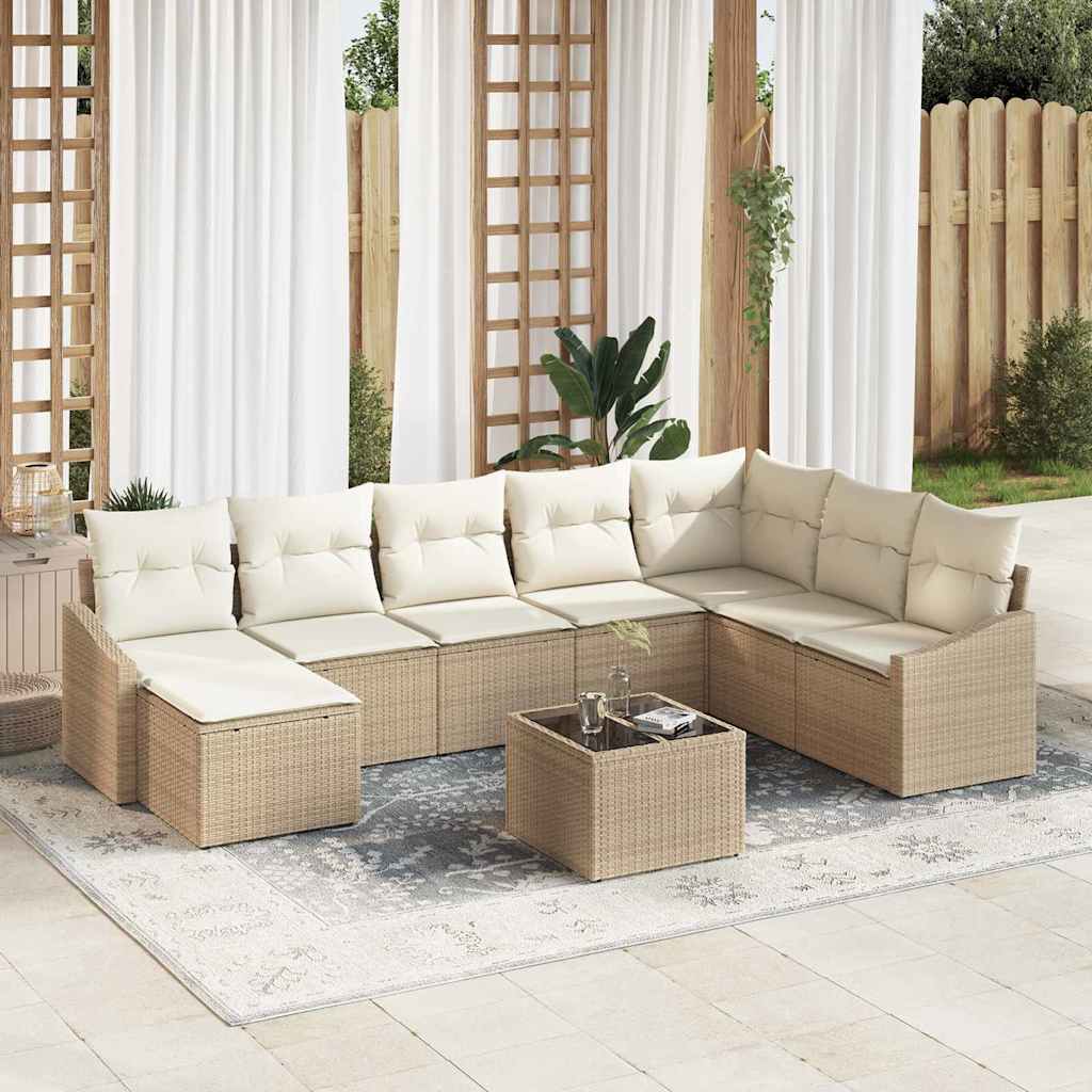Sofa Sæt 9 stk. Beige polyrattan