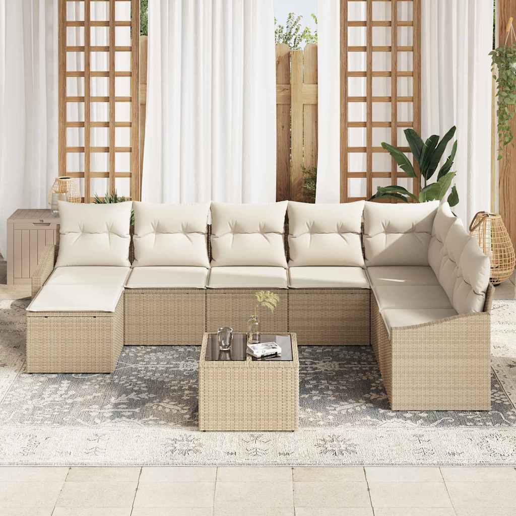 Sofa Sæt 9 stk. Beige polyrattan