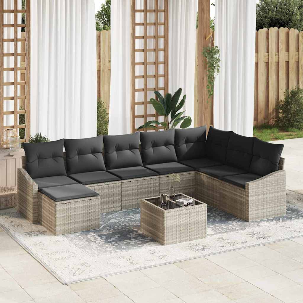 Sofa Sæt 9 stk. Lysegrå polyrattan