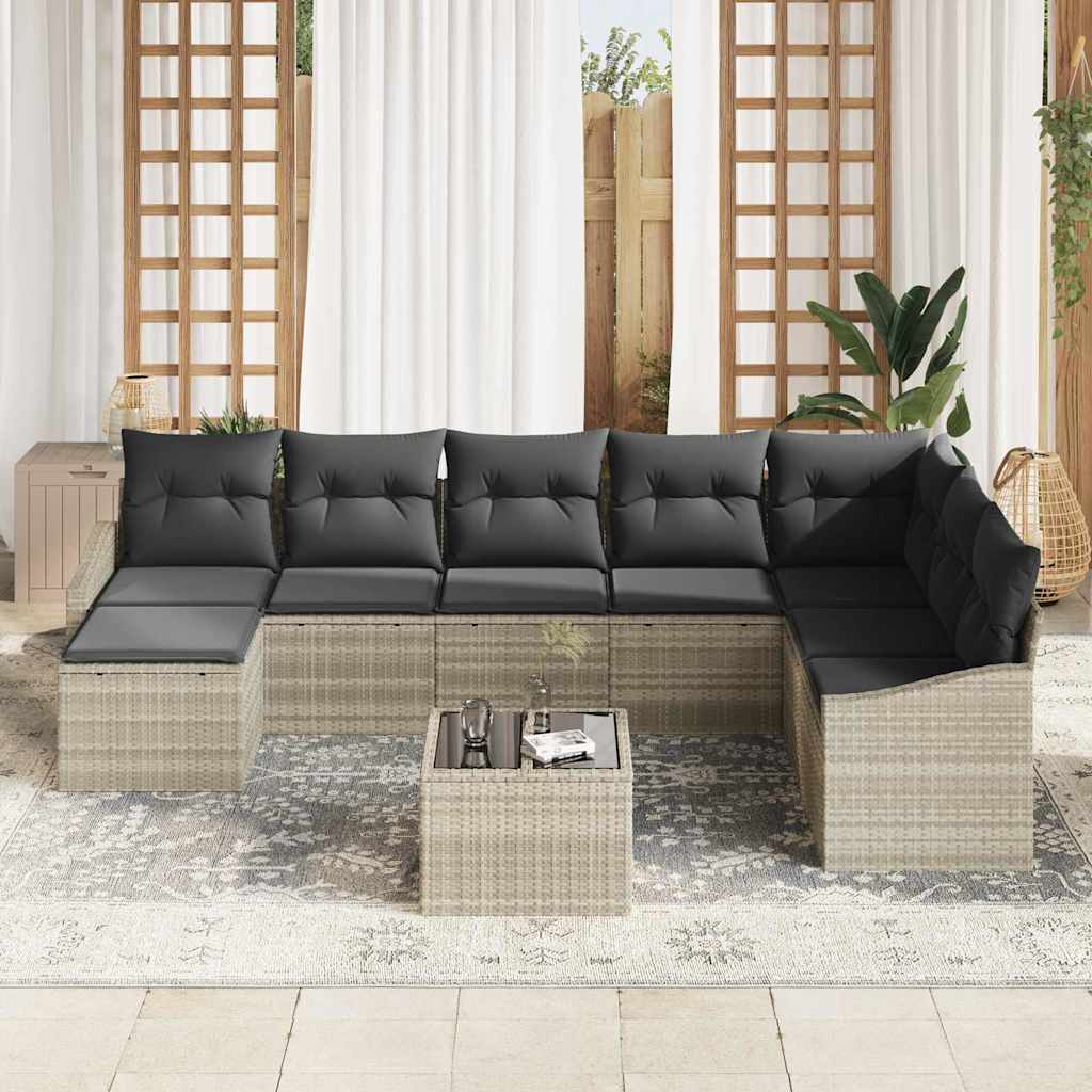 Sofa Sæt 9 stk. Lysegrå polyrattan