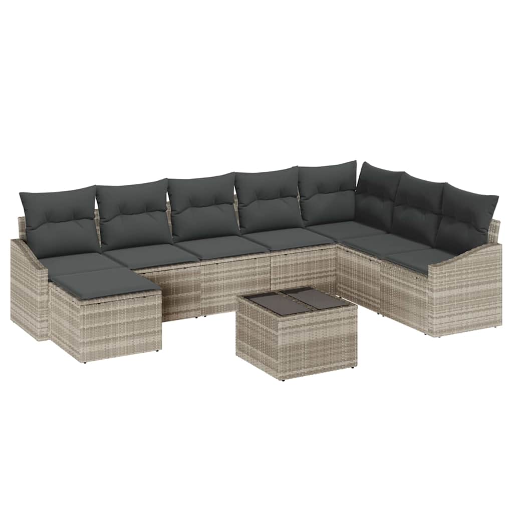 Sofa Sæt 9 stk. Lysegrå polyrattan