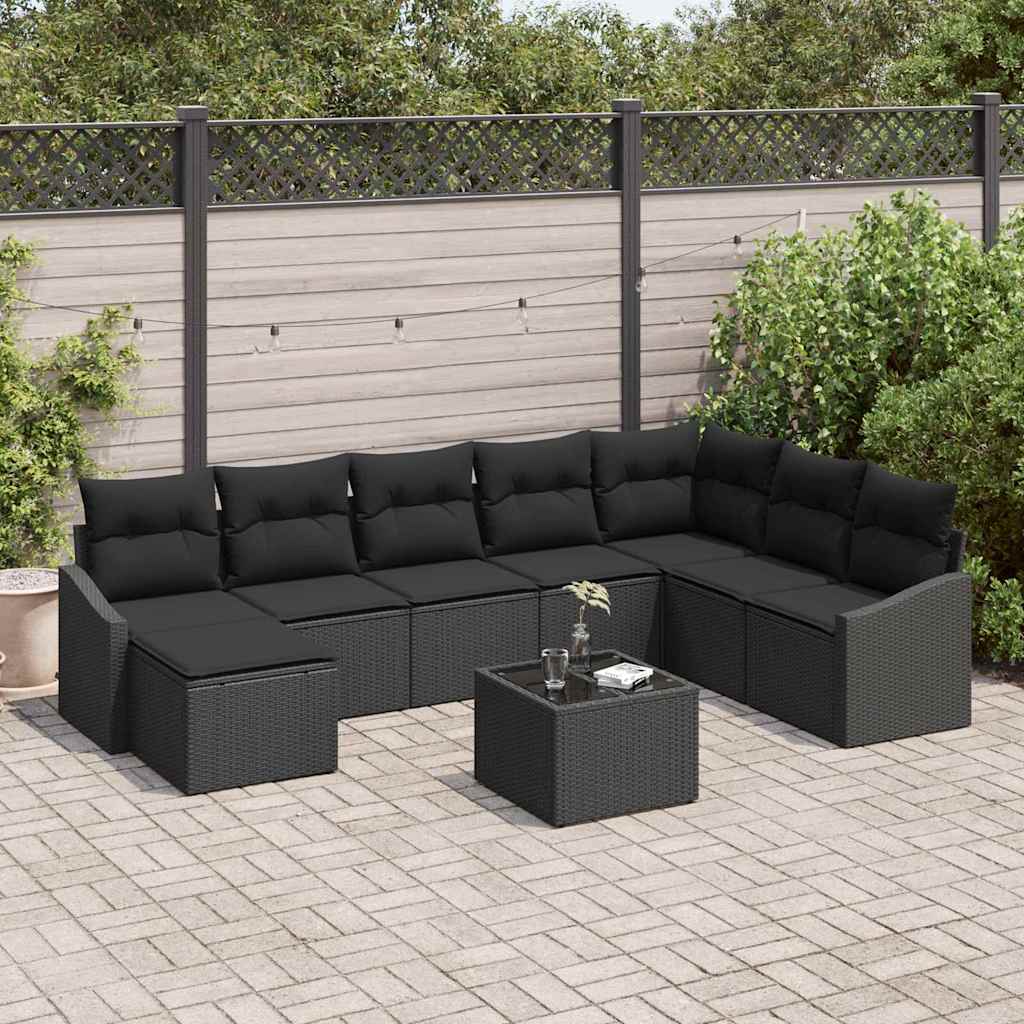 Sofa Sæt 9 stk. Sort polyrattan