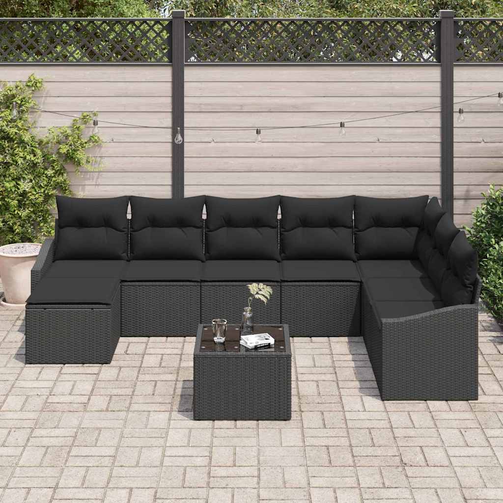 Sofa Sæt 9 stk. Sort polyrattan