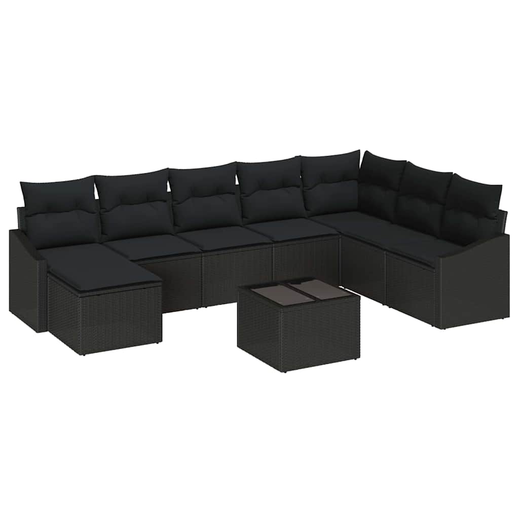 Sofa Sæt 9 stk. Sort polyrattan