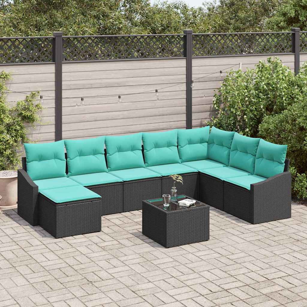 Sofa Sæt 9 stk. Sort polyrattan