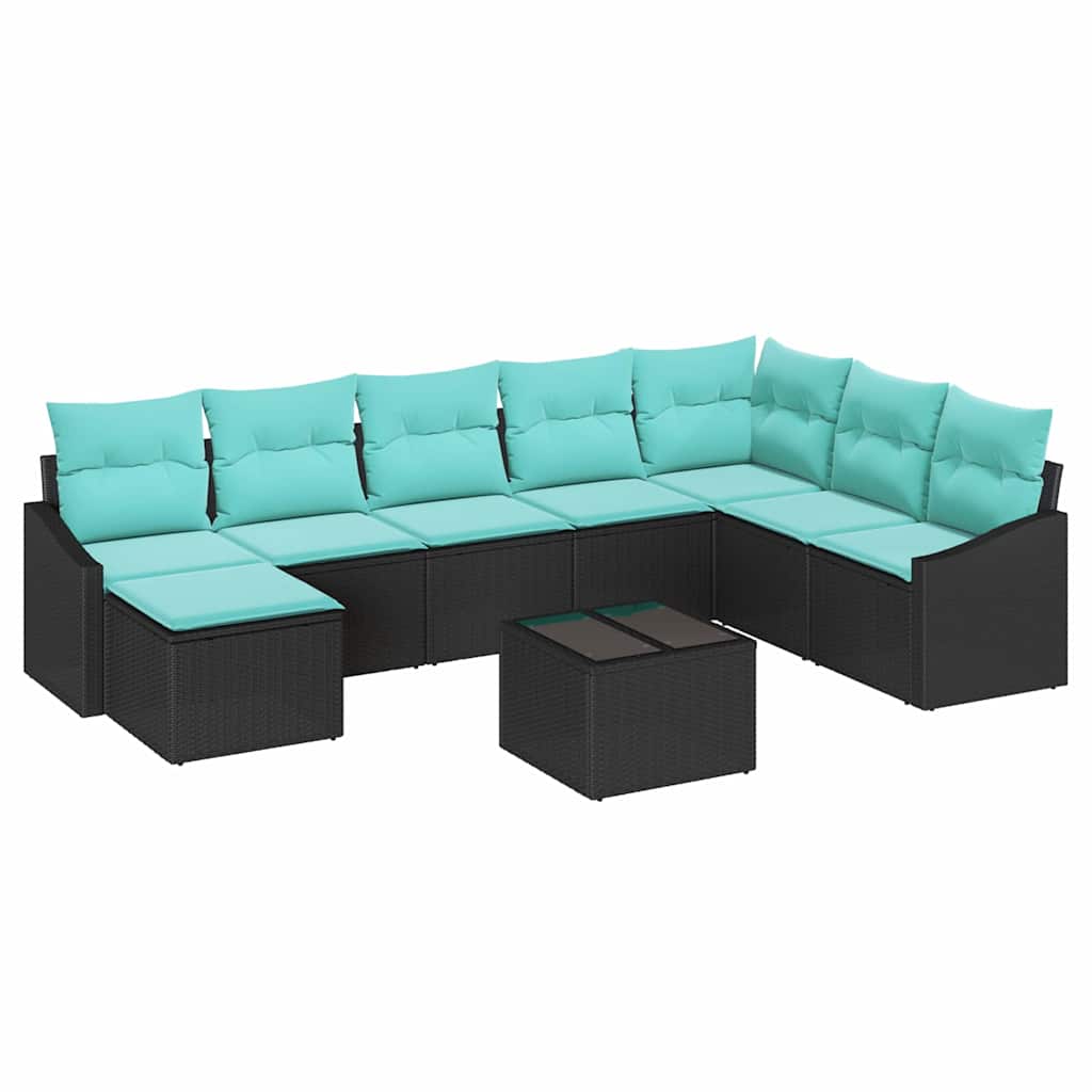Sofa Sæt 9 stk. Sort polyrattan