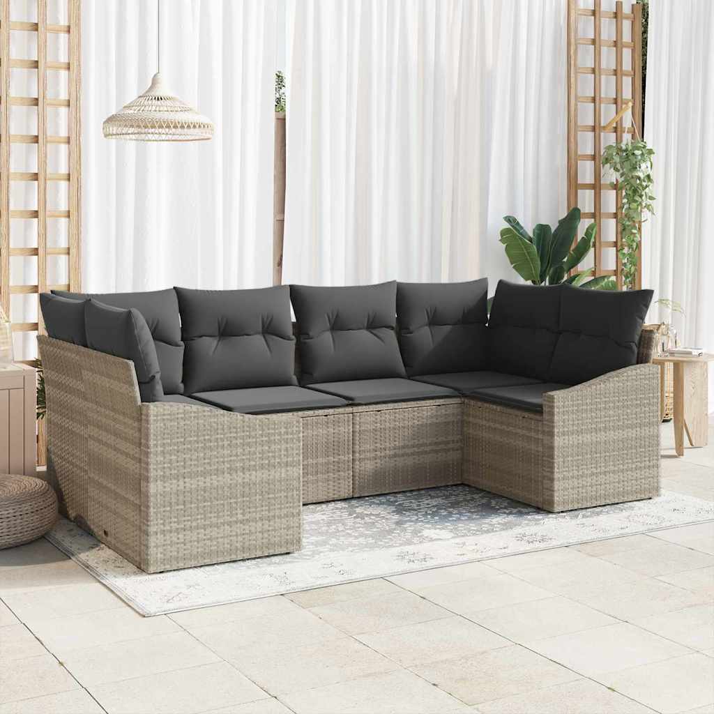 Sofa Sæt 6 stk. Lysegrå polyrattan
