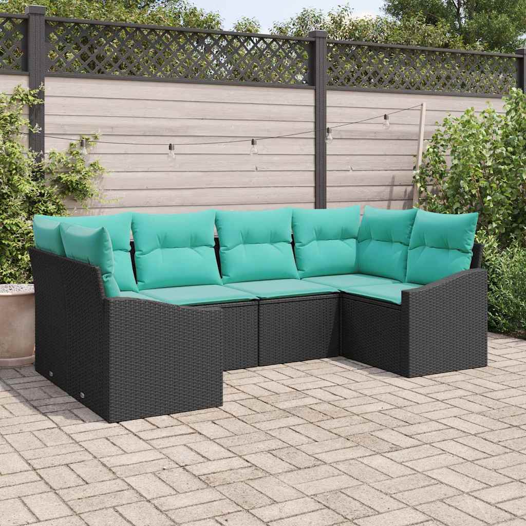 Sofa Sæt 6 stk. Sort polyrattan