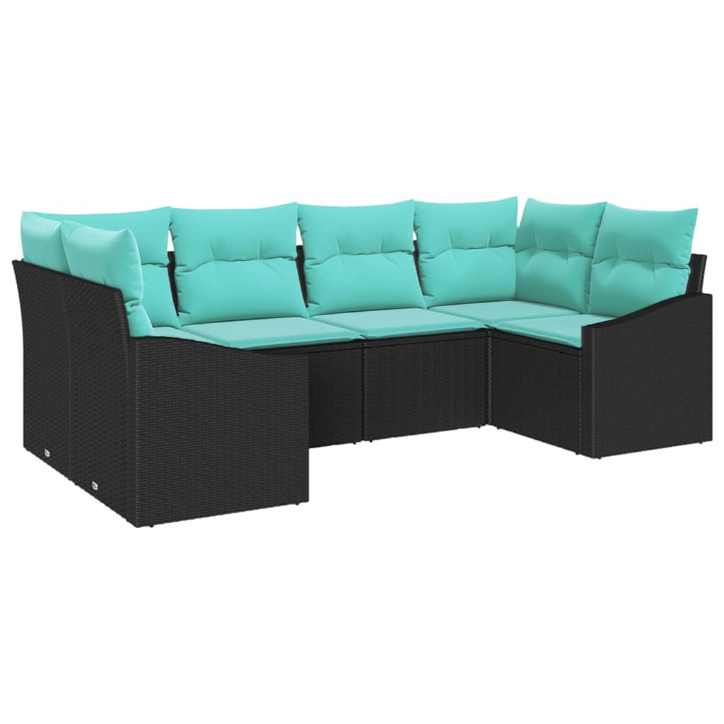 Sofa Sæt 6 stk. Sort polyrattan
