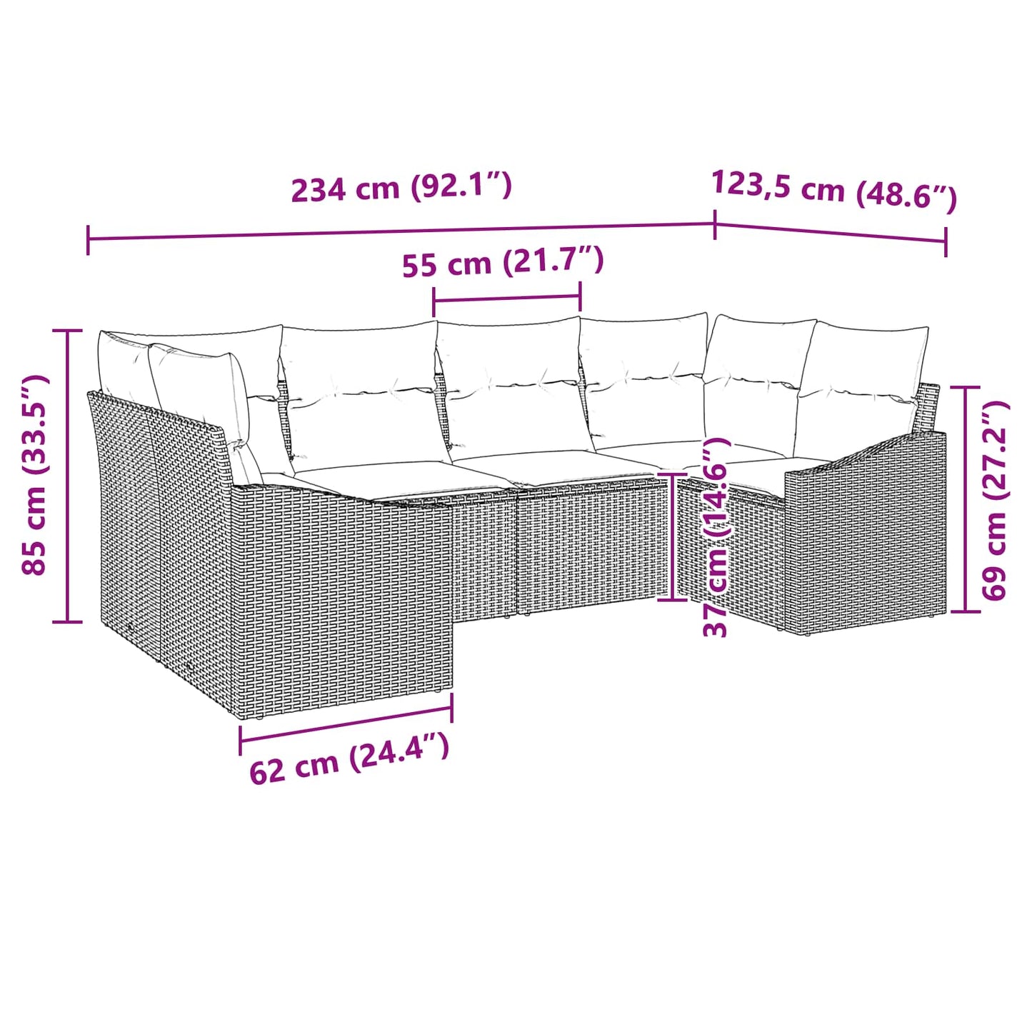 Sofa Sæt 6 stk. Sort polyrattan