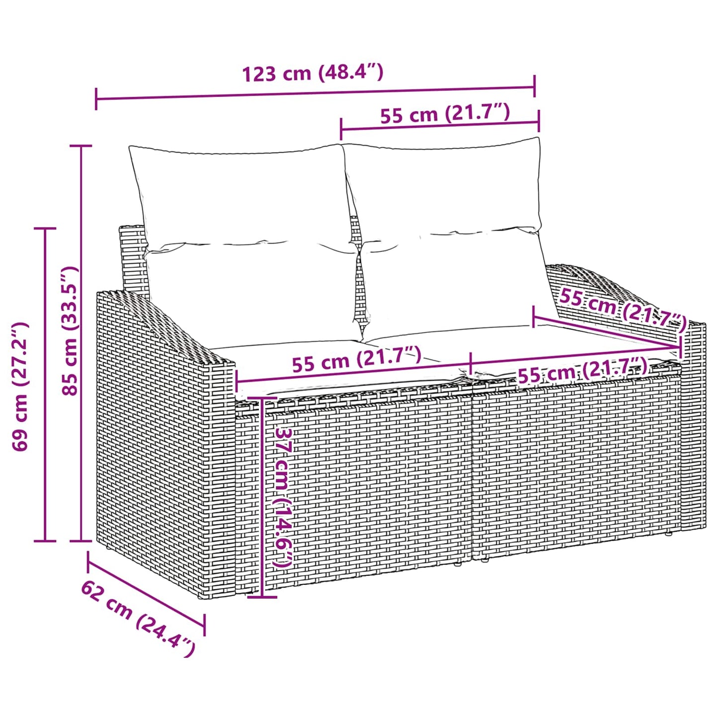 Sofa Sæt 6 stk. Sort polyrattan