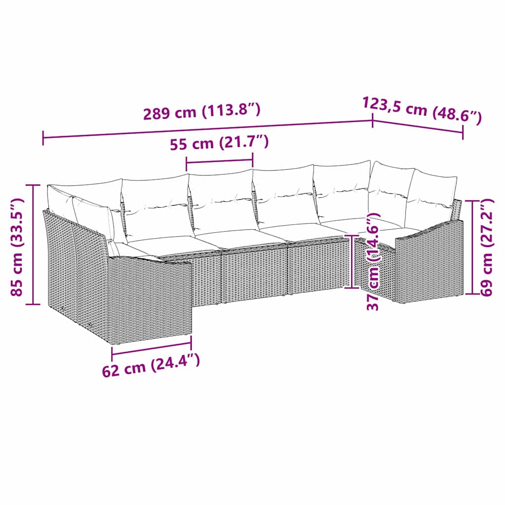 Sofa Sæt 7 stk. Brun polyrattan
