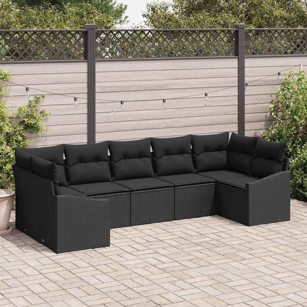 Sofa Sæt 7 stk. Sort polyrattan