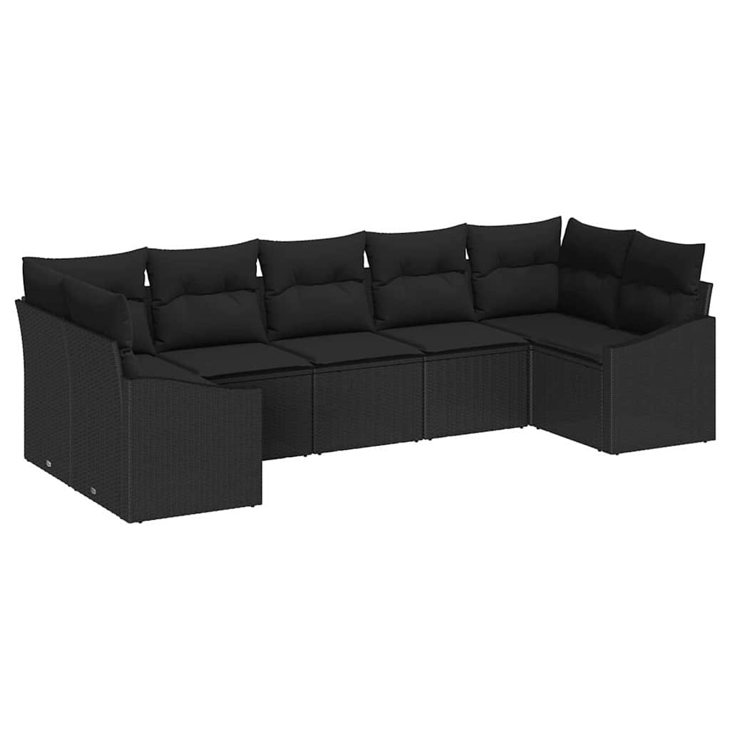 Sofa Sæt 7 stk. Sort polyrattan