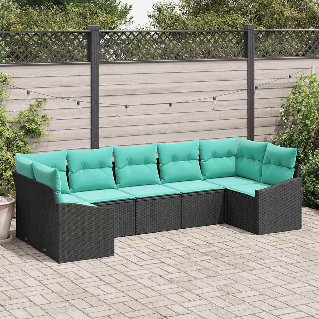 Sofa Sæt 7 stk. Sort polyrattan